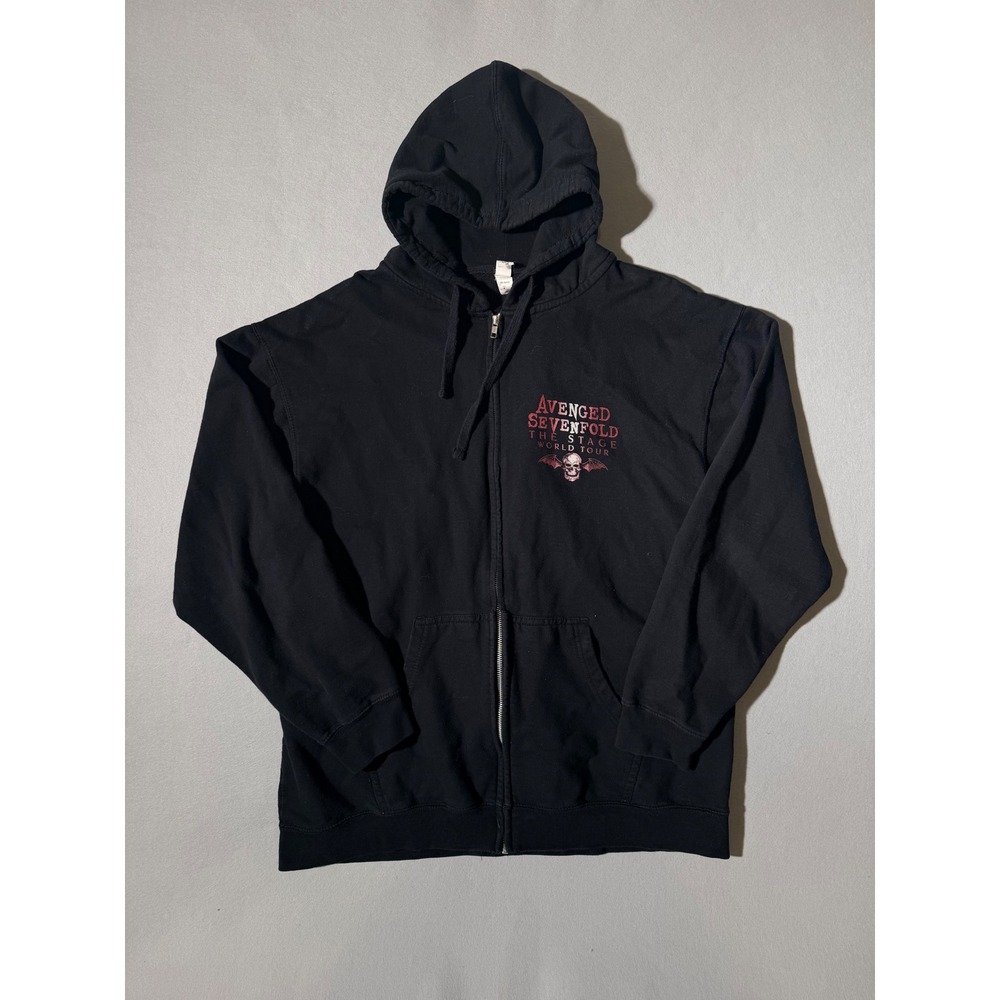 Avenged Sevenfold The Stage World Tour Hoodie Mens 2XL Black Skeleton Zip Up